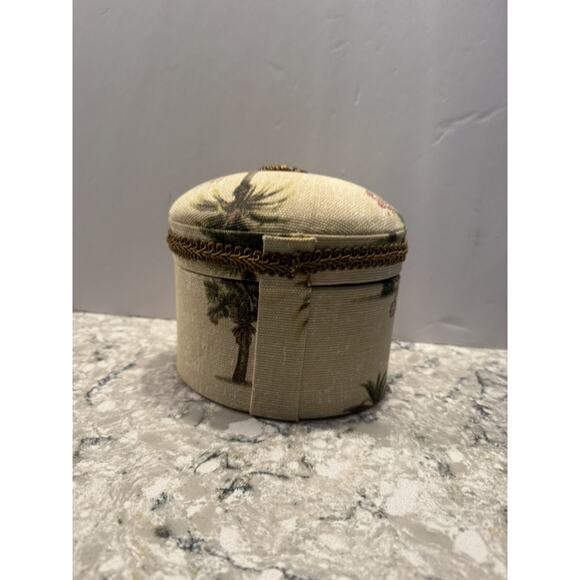 Coastal Design Tapestry Covered Oval Trinket Jewelry Sewing Box - Picture 4 of 8